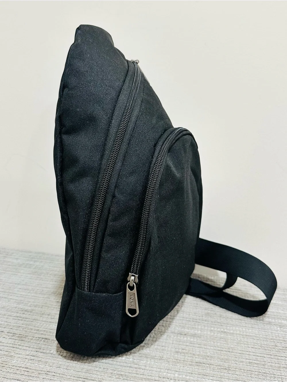 XOXA Minimalist Black Canvas Sling Bag Crossbody Teardrop Backpack Casual Travel